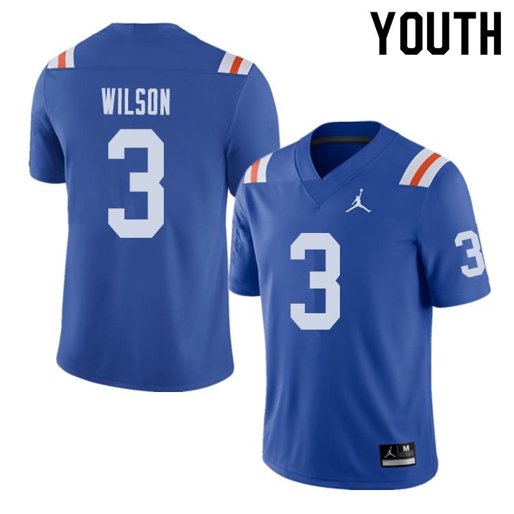 Youth NCAA Florida Gators Marco Wilson #3 Stitched Authentic Alternate Jordan Brand Royal Throwback College Football Jersey OTZ6465MH